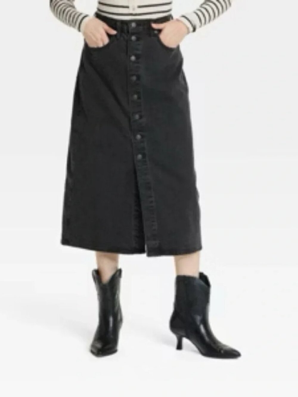 NWOT Universal Thread Women's A-Line Midi Denim Skirt Black 4